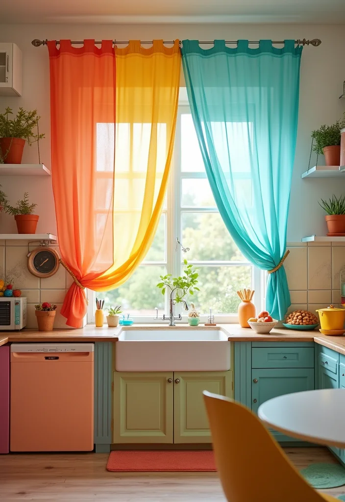 10 Curtain Ideas for Kitchens That Add Soft Light and Character - 8. Color-Blocked Styles