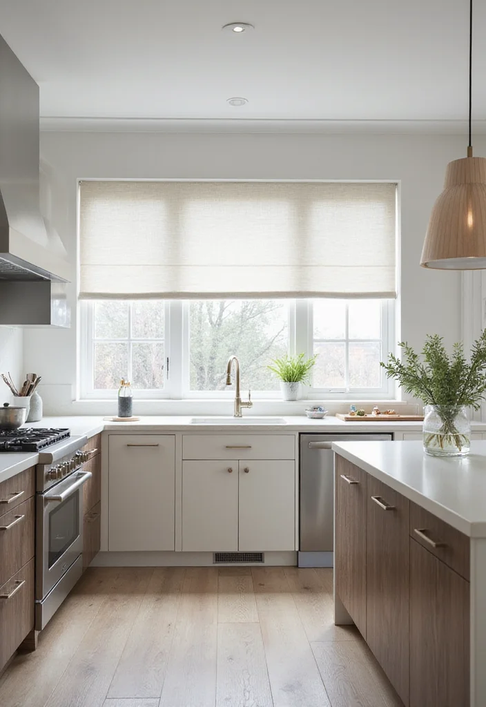 10 Curtain Ideas for Kitchens That Add Soft Light and Character - 9. Minimalist Roman Shades