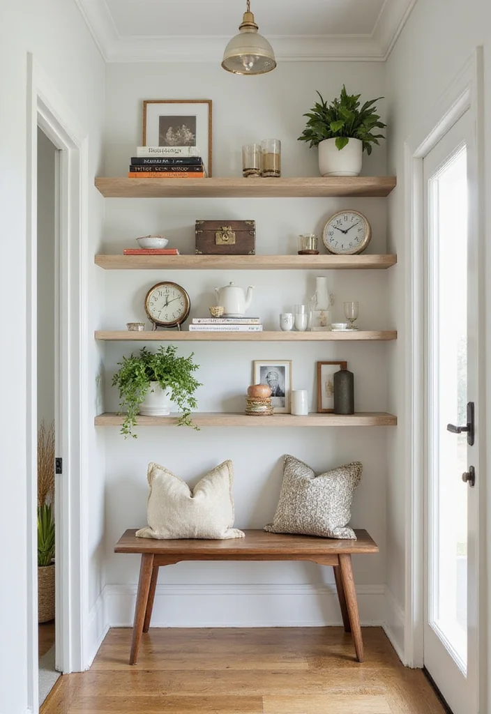 10 Living Room Entryway Ideas That Improve Flow and Function - 1. Stylish Shelving Units