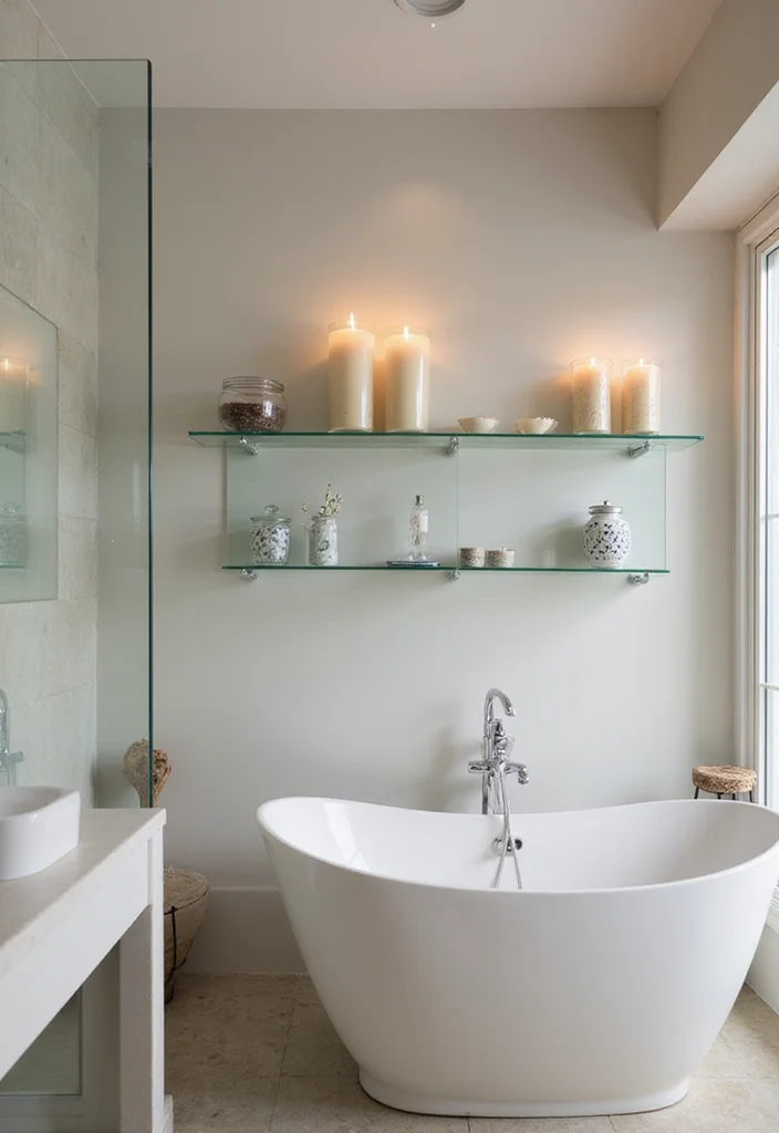 12 Bathroom Shelving Ideas for Added Storage Without Bulk 45 12 Bathroom Shelving Ideas for Added Storage Without Bulk - 5. Glass Shelves