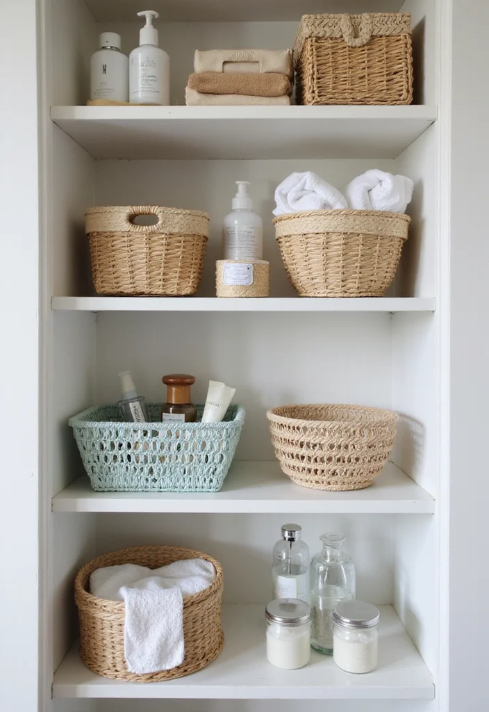 12 Bathroom Shelving Ideas for Added Storage Without Bulk 67 12 Bathroom Shelving Ideas for Added Storage Without Bulk - 7. Baskets on Shelves