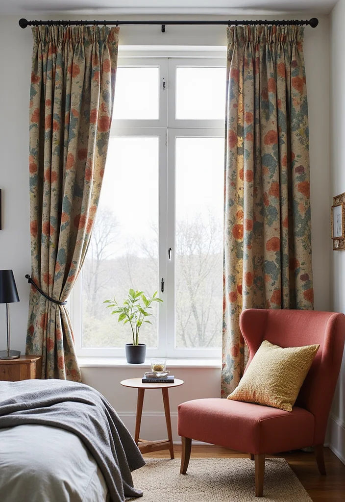 12 Bedroom Curtain Ideas That Transform Light and Atmosphere - 10. Sustainable Printed Fabrics for Modern Twist