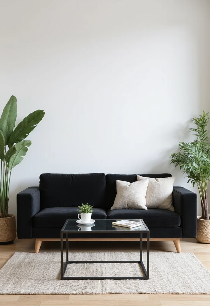 12 Black Couches Living Room Ideas for Sharp Modern Interiors 1. Minimalist Elegance