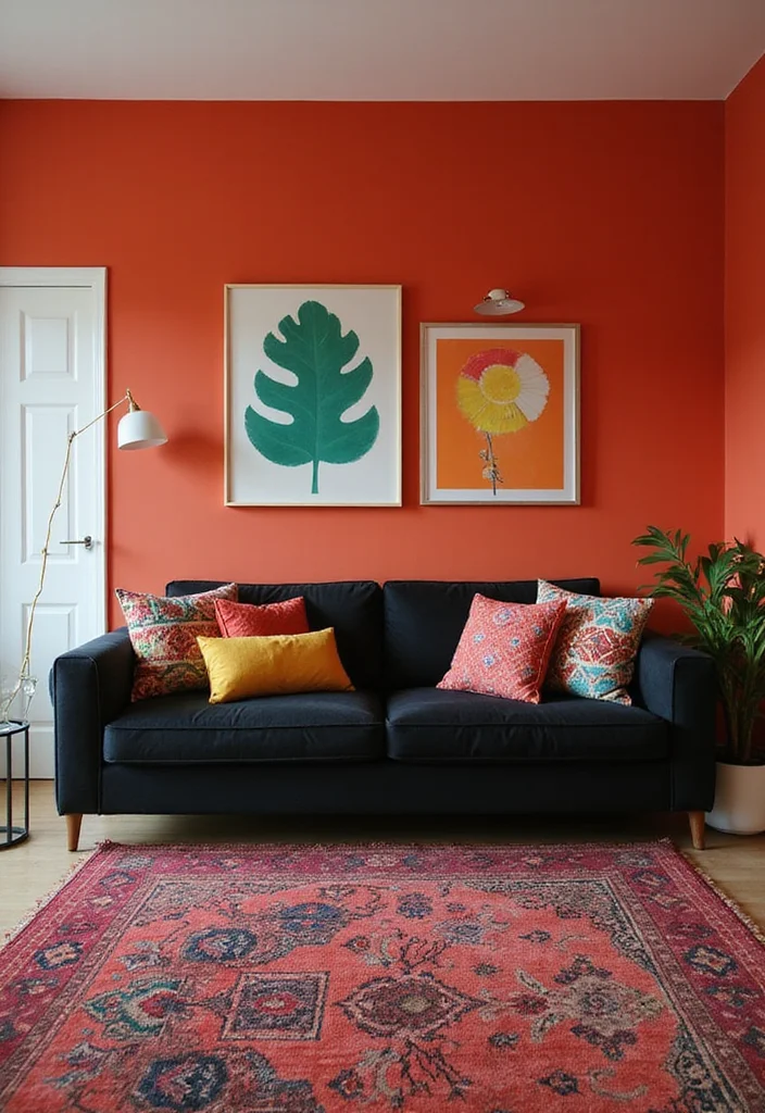 12 Black Couches Living Room Ideas for Sharp Modern Interiors 2. Bold Color Contrasts