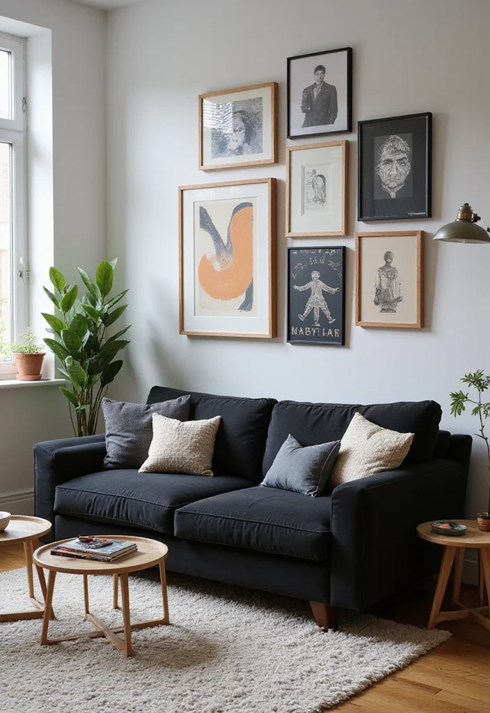 12 Black Couches Living Room Ideas for Sharp Modern Interiors 4. Artistic Flair