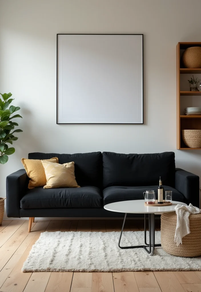 12 Black Couches Living Room Ideas for Sharp Modern Interiors 9. Smart Storage Solutions