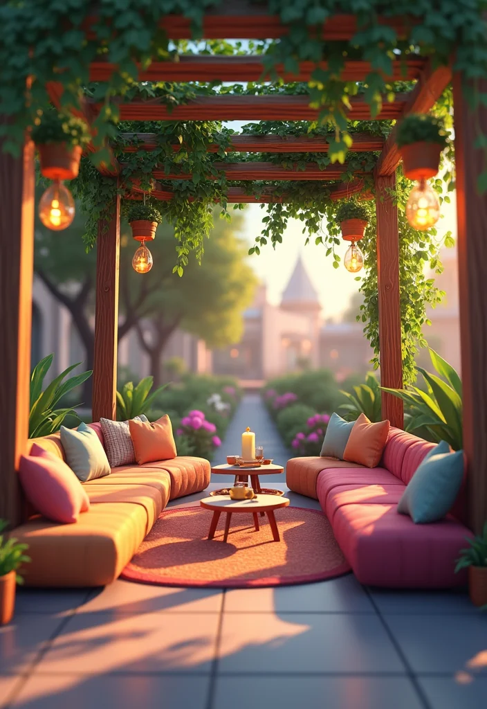 12 Bloxburg Backyard Ideas for Easy Creative Outdoor Builds 56 12 Bloxburg Backyard Ideas for Easy Creative Outdoor Builds - 6. Trendy Pergola Lounge