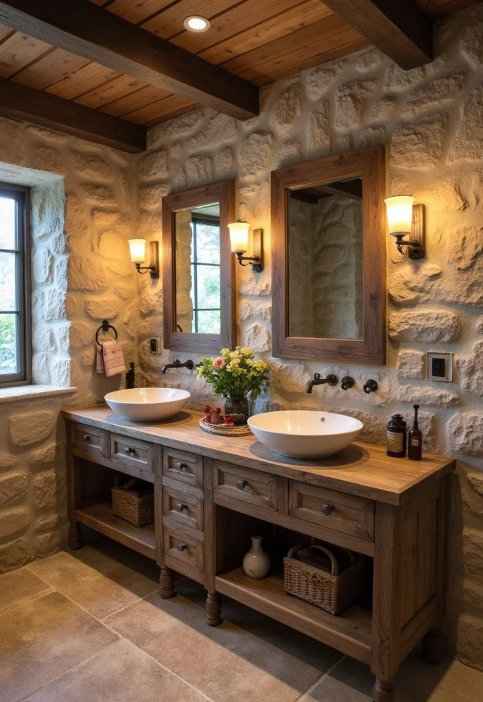12 Double Vanity Bathroom Ideas for Better Flow and Morning Comfort - 2. Rustic Charm