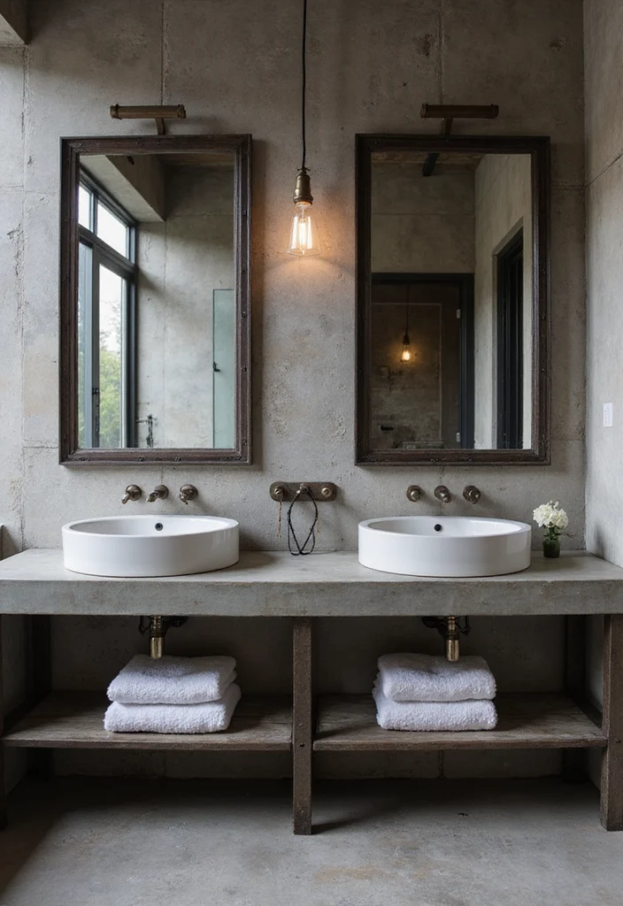 12 Double Vanity Bathroom Ideas for Better Flow and Morning Comfort - 4. Industrial Chic