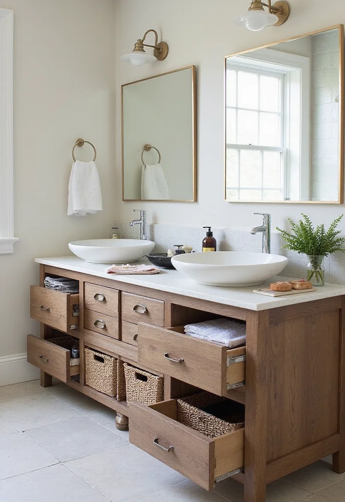 12 Double Vanity Bathroom Ideas for Better Flow and Morning Comfort - 9. Creative Storage Solutions