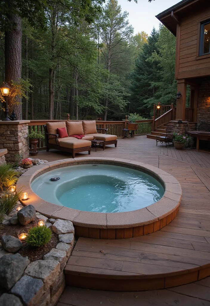 12 Hot Tub Backyard Ideas for Cozy Evenings and Relaxation 12 12 Hot Tub Backyard Ideas for Cozy Evenings and Relaxation - 2. Rustic Wooden Deck