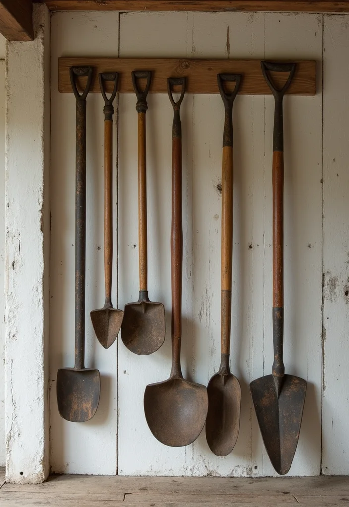 12 Kitchen Wall Decorating Ideas for Simple Stylish Improvements - 1. Embrace Vintage Charm with Old Farm Tools