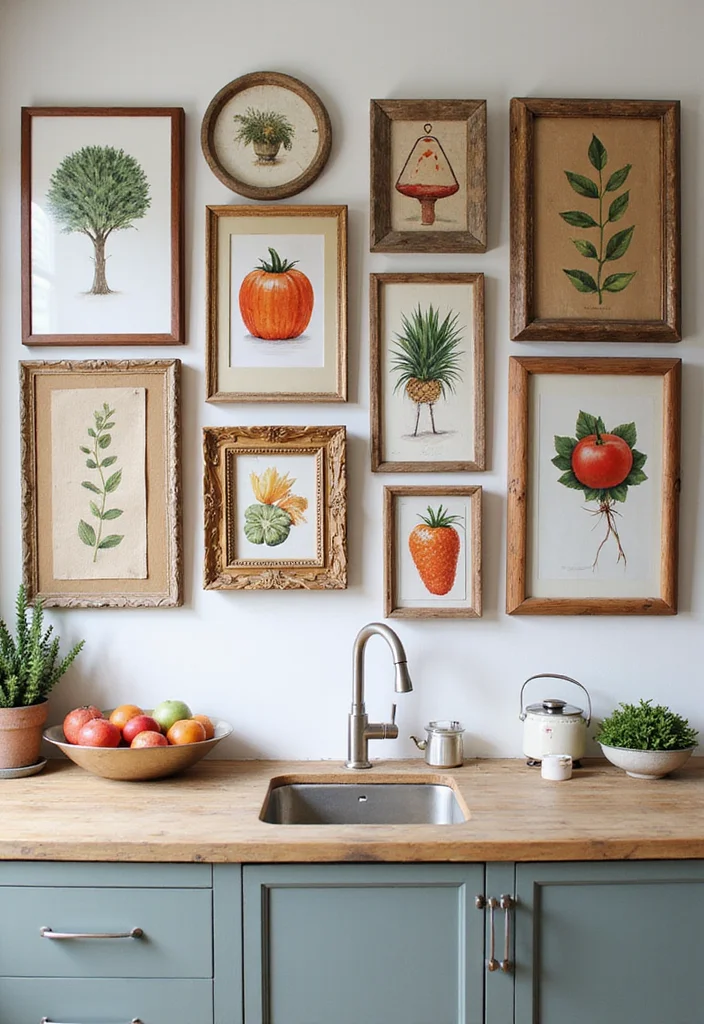 12 Kitchen Wall Decorating Ideas for Simple Stylish Improvements - 2. Create a Gallery Wall with Kitchen Art