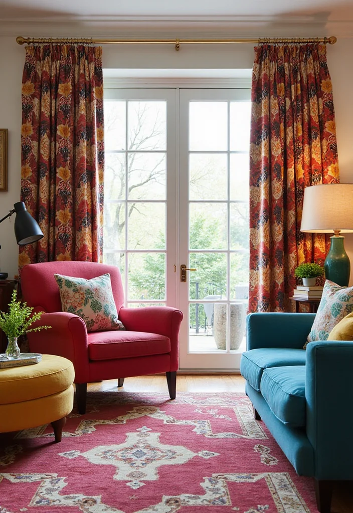 12 Living Room Curtain Ideas That Refresh Light and Mood - 9. Pattern Play: Fun and Dynamic