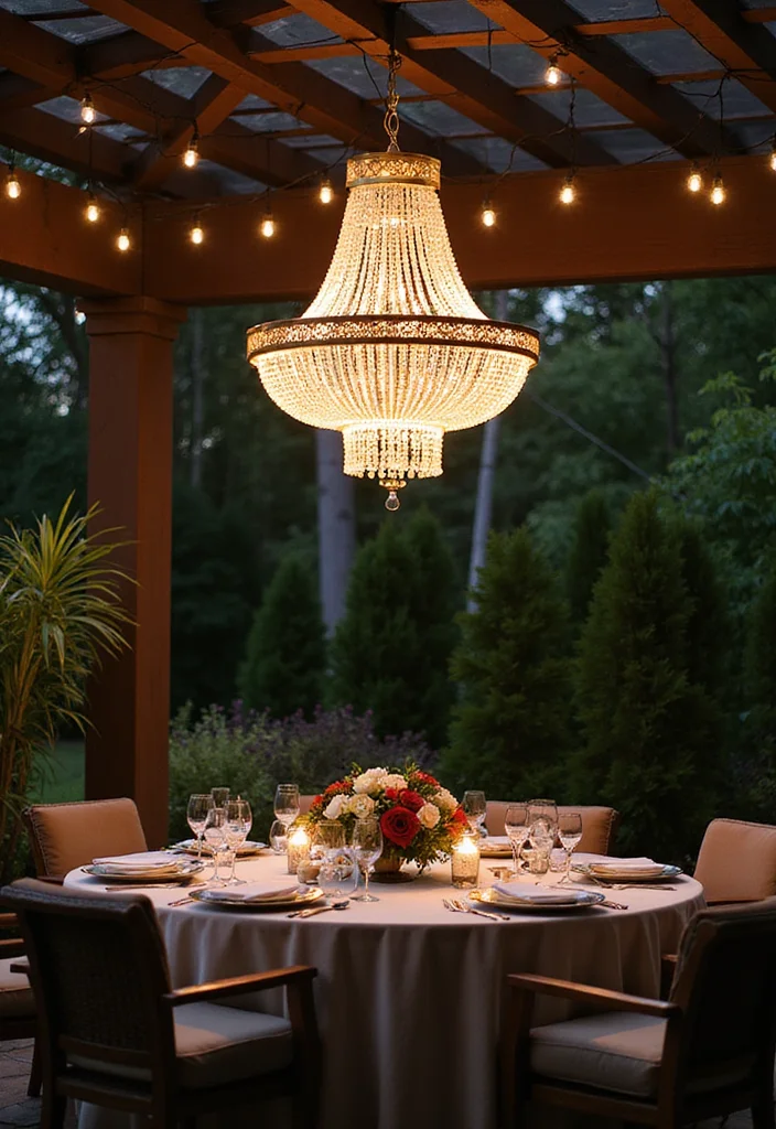 14 Backyard Lighting Ideas for Warm Evenings and Bright Pathways 100 14 Backyard Lighting Ideas for Warm Evenings and Bright Pathways - 10. Outdoor Chandeliers for Glamour