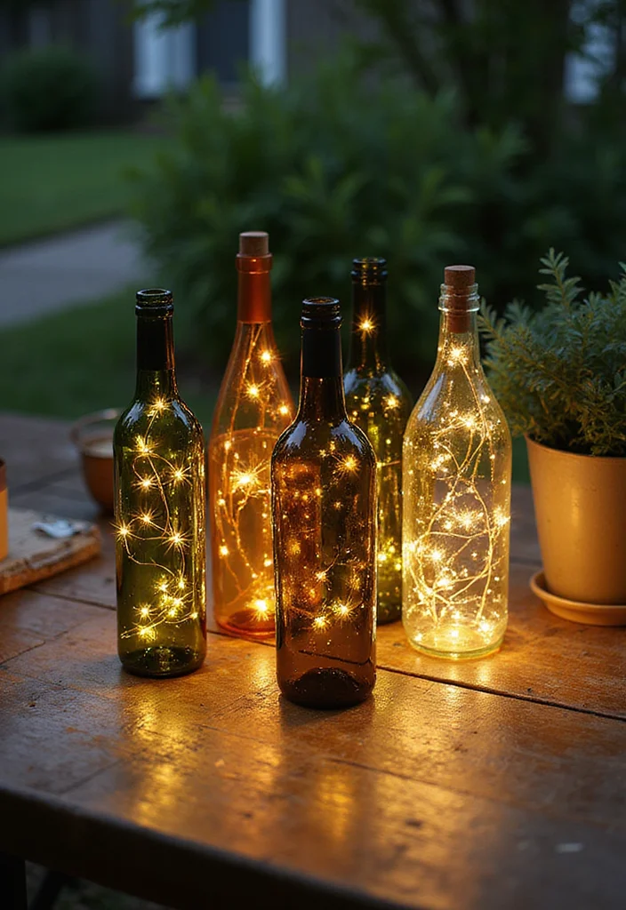 14 Backyard Lighting Ideas for Warm Evenings and Bright Pathways 133 14 Backyard Lighting Ideas for Warm Evenings and Bright Pathways - 13. Upcycled Wine Bottle Lights for a Unique Twist