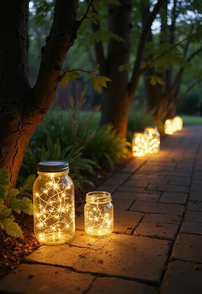 14 Backyard Lighting Ideas for Warm Evenings and Bright Pathways 45 14 Backyard Lighting Ideas for Warm Evenings and Bright Pathways - 5. Upcycled Jar Lights for a Rustic Touch
