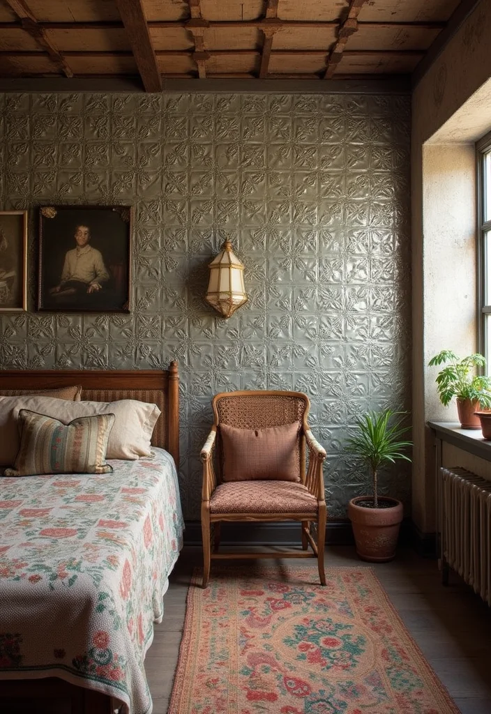 14 Bedroom Wall Design Ideas for Stylish Texture and Personality 100 14 Bedroom Wall Design Ideas for Stylish Texture and Personality - 10. Vintage Tin Tiles