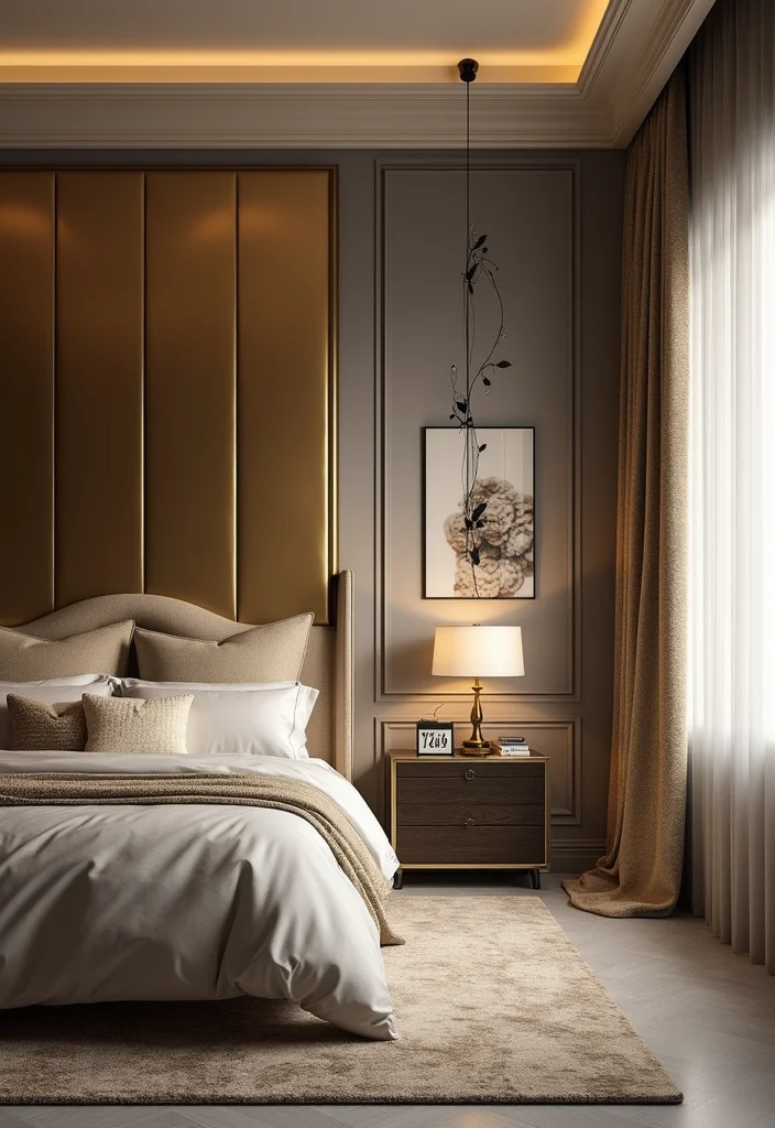 14 Bedroom Wall Design Ideas for Stylish Texture and Personality 133 14 Bedroom Wall Design Ideas for Stylish Texture and Personality - 13. Metallic Accents
