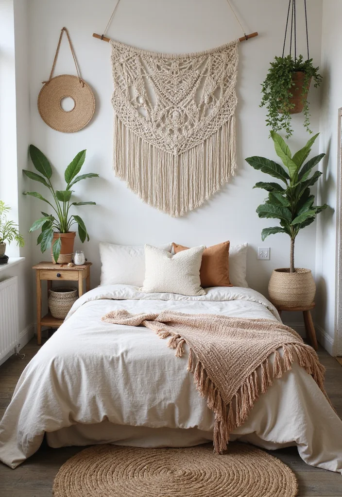 14 Bedroom Wall Design Ideas for Stylish Texture and Personality 45 14 Bedroom Wall Design Ideas for Stylish Texture and Personality - 5. Bohemian Macrame Wall Hangings