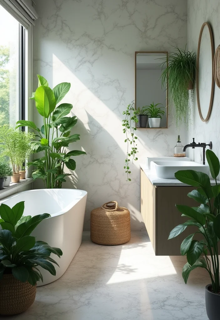 14 Grey Bathroom Ideas for Soft Modern Style With Warm Accents 56 14 Grey Bathroom Ideas for Soft Modern Style With Warm Accents - 6. Incorporate Plants for Life