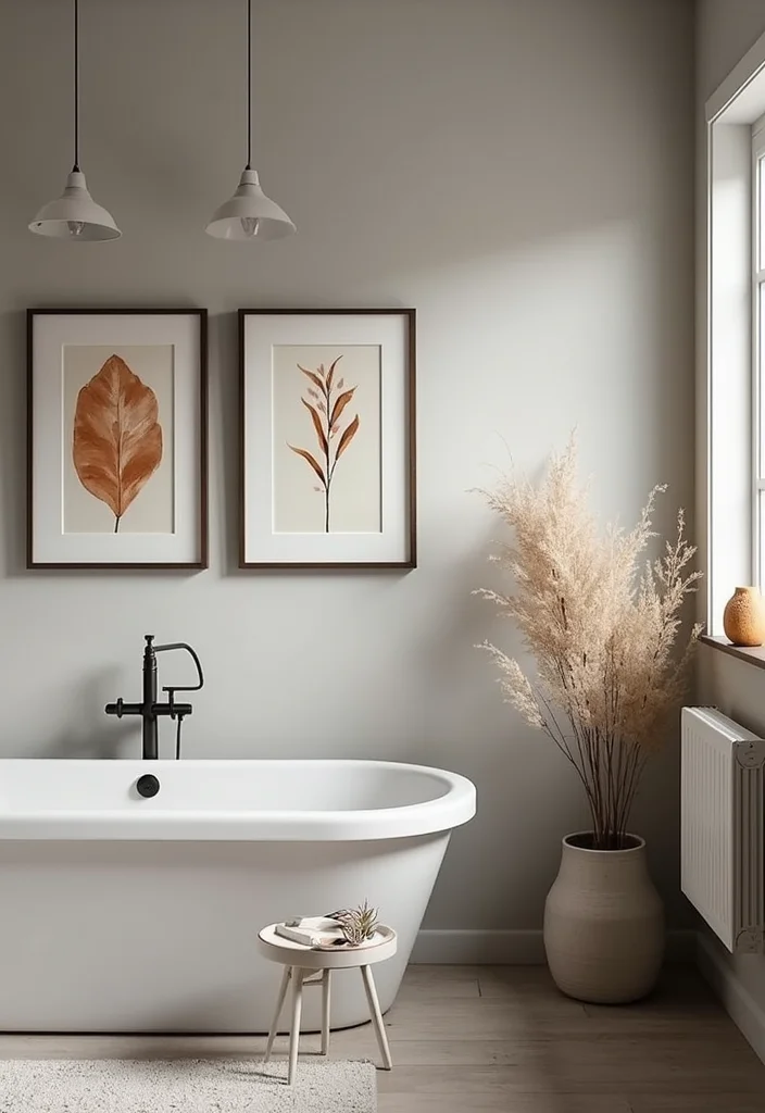14 Grey Bathroom Ideas for Soft Modern Style With Warm Accents 89 14 Grey Bathroom Ideas for Soft Modern Style With Warm Accents - 9. Warm Accents in Artwork