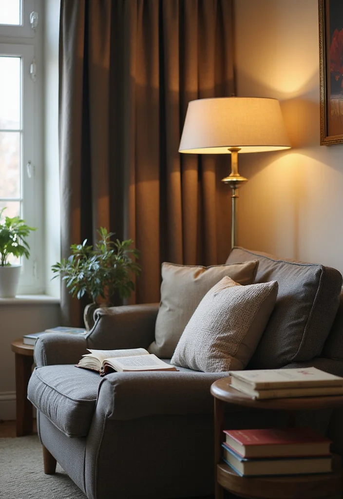 14 Grey Couch Living Room Ideas for Chic Neutral Styling 78 14 Grey Couch Living Room Ideas for Chic Neutral Styling - 8. Cozy Reading Nook