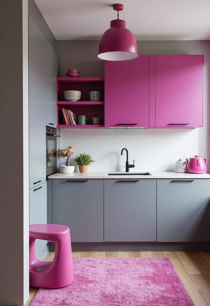 14 Kitchen Colours Ideas for Fresh Palettes That Brighten the Room 89 14 Kitchen Colours Ideas for Fresh Palettes That Brighten the Room - 9. Bold Fuchsia Flair