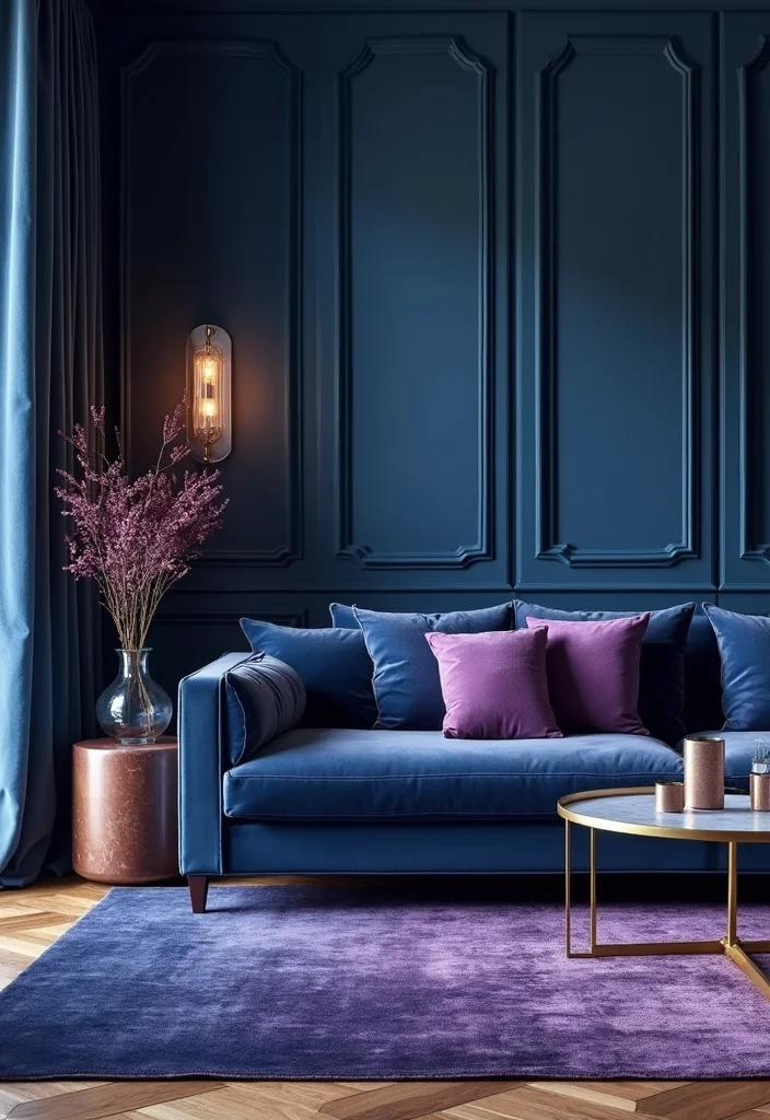 14 Living Room Color Ideas for Palettes With Personality 2. Bold Jewel Tones Deep Blues and Rich Purples