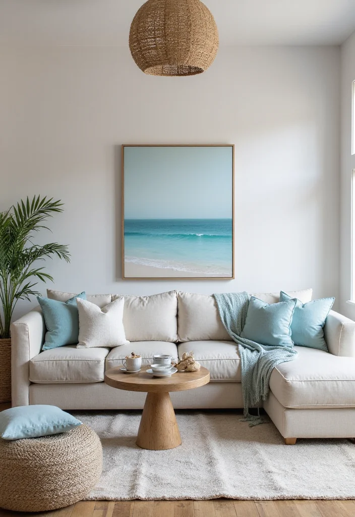 14 Living Room Color Ideas for Palettes With Personality 7. Coastal Calm Soft Blues and Sandy Neutrals