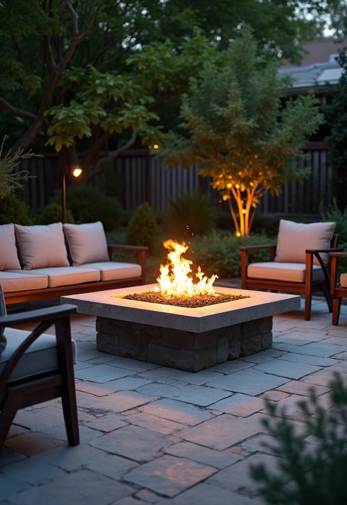 14 Paved Backyard Ideas for Stylish Durable Low Maintenance Spaces 144 14 Paved Backyard Ideas for Stylish Durable Low Maintenance Spaces - 14. Modern Fire Pit Area