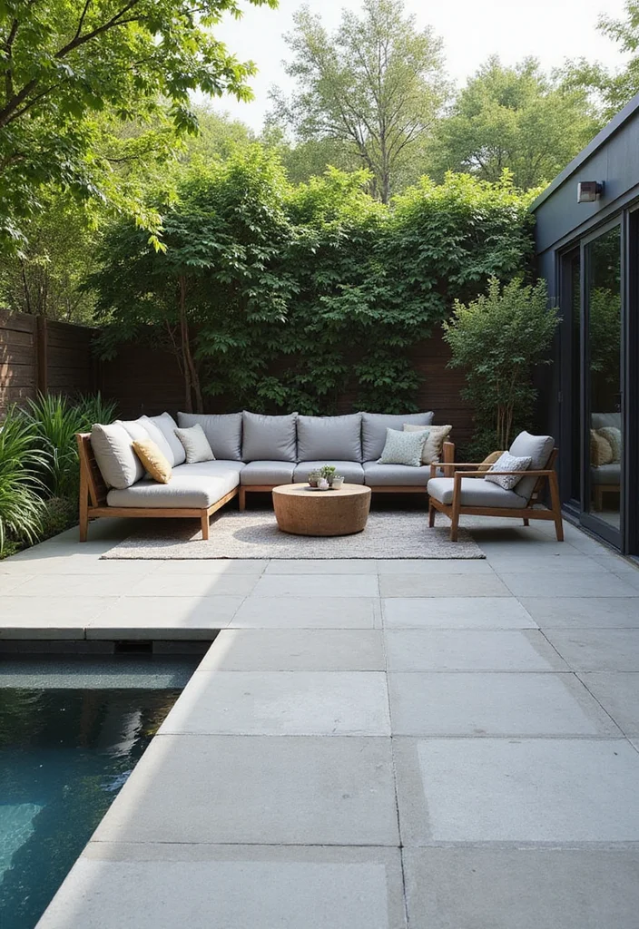 14 Paved Backyard Ideas for Stylish Durable Low Maintenance Spaces 34 14 Paved Backyard Ideas for Stylish Durable Low Maintenance Spaces - 4. Sleek Concrete Slabs