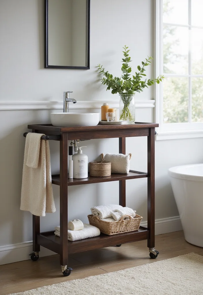 14 Small Bathroom Storage Ideas That Cut Clutter and Save Space 111 14 Small Bathroom Storage Ideas That Cut Clutter and Save Space - 11. Use a Rolling Cart for Easy Mobility