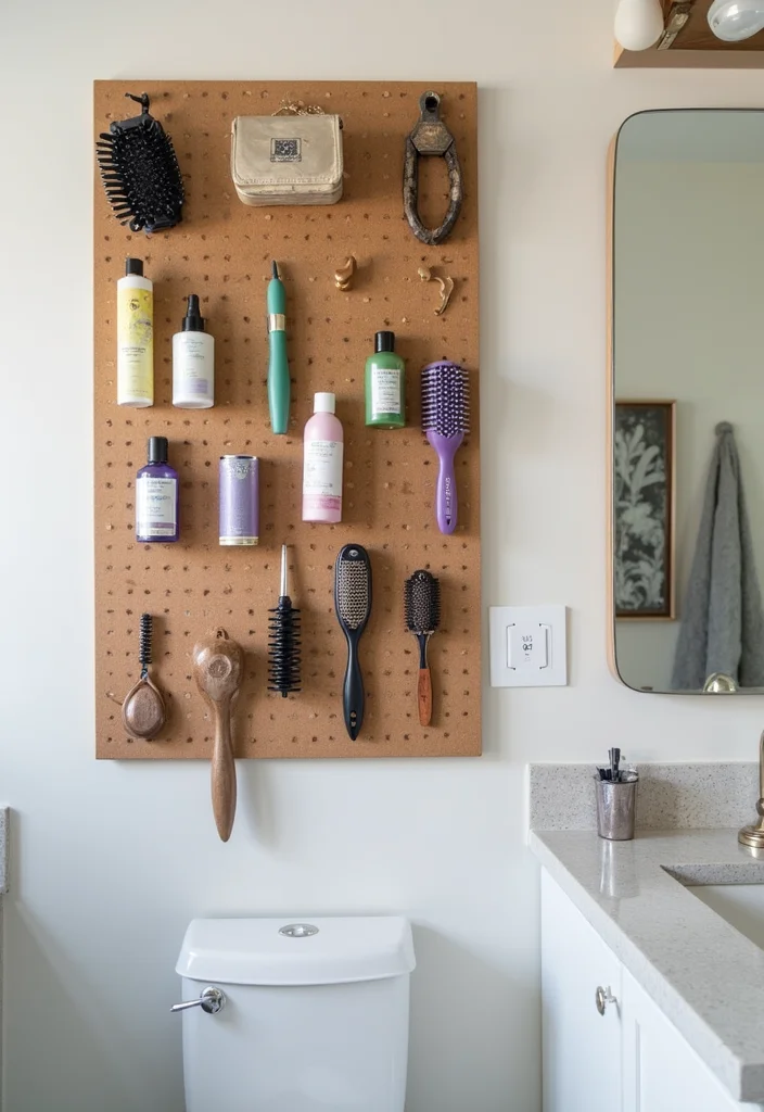 14 Small Bathroom Storage Ideas That Cut Clutter and Save Space 122 14 Small Bathroom Storage Ideas That Cut Clutter and Save Space - 12. Hang a Pegboard for Tools and Accessories
