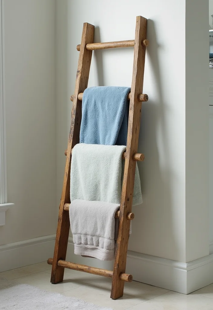 14 Small Bathroom Storage Ideas That Cut Clutter and Save Space 23 14 Small Bathroom Storage Ideas That Cut Clutter and Save Space - 3. Invest in a Towel Ladder