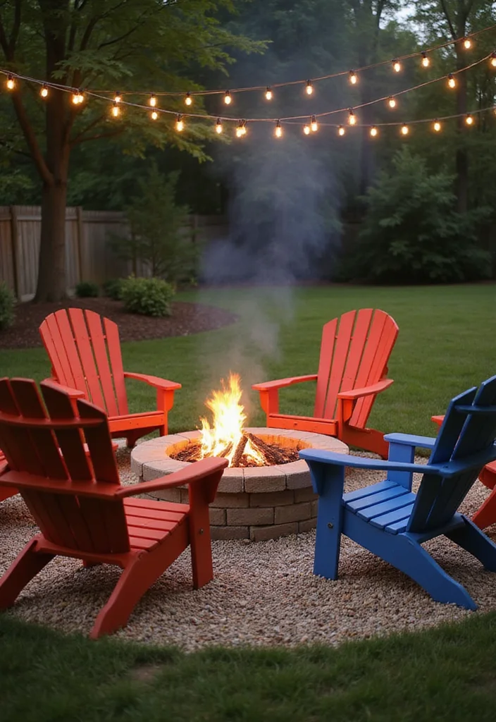 15 Backyard Fire Pit Ideas for Cozy Outdoor Gathering Spots 155 15 Backyard Fire Pit Ideas for Cozy Outdoor Gathering Spots - 15. Fire Pit Surrounded by Adirondack Chairs