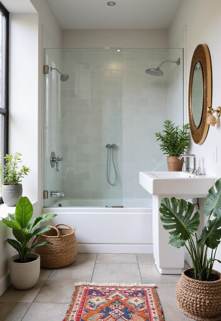 15 Boho Bathroom Ideas for Relaxed Spaces With Natural Texture 122 15 Boho Bathroom Ideas for Relaxed Spaces With Natural Texture 12. Minimalist Design with Maximalist Decor