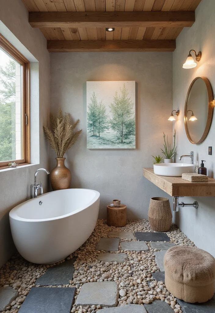 15 Boho Bathroom Ideas for Relaxed Spaces With Natural Texture 12 15 Boho Bathroom Ideas for Relaxed Spaces With Natural Texture 2. Natural Stone and Pebble Floors