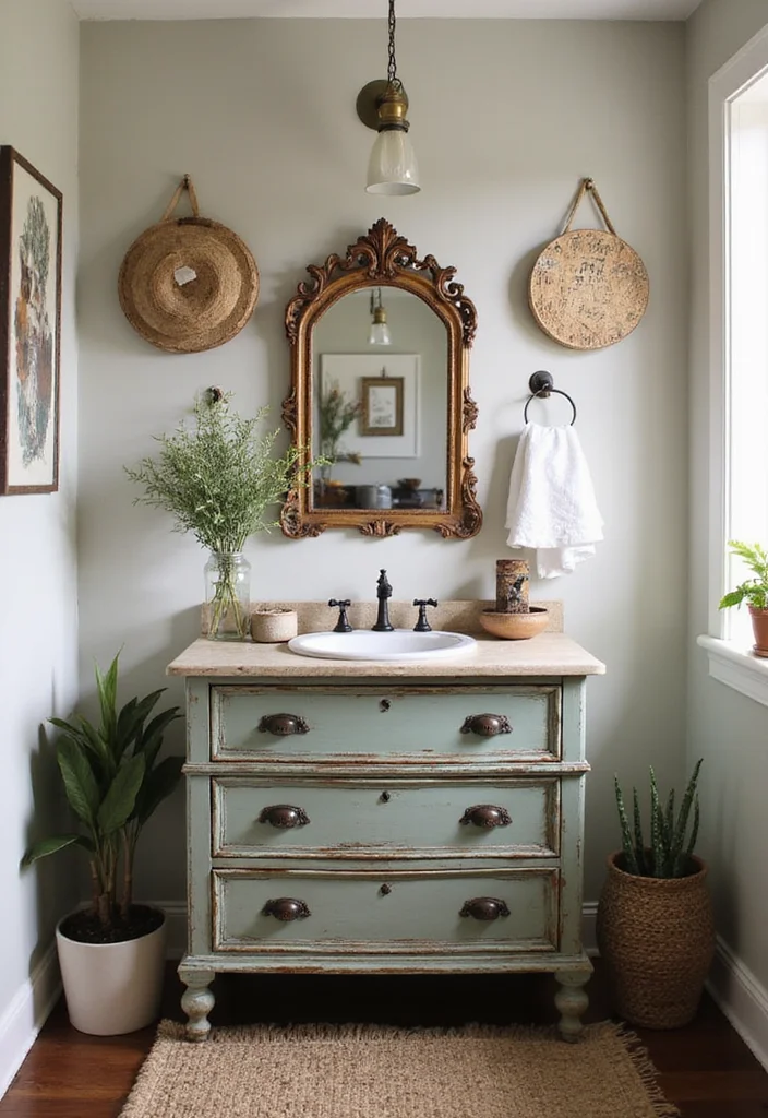 15 Boho Bathroom Ideas for Relaxed Spaces With Natural Texture 23 15 Boho Bathroom Ideas for Relaxed Spaces With Natural Texture 3. Vintage Finds and Upcycled Decor