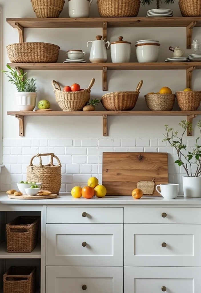 15 Kitchen Shelving Ideas for Smart Storage With Clean Style 111 15 Kitchen Shelving Ideas for Smart Storage With Clean Style - 11. Stylish Baskets for Decorative Storage