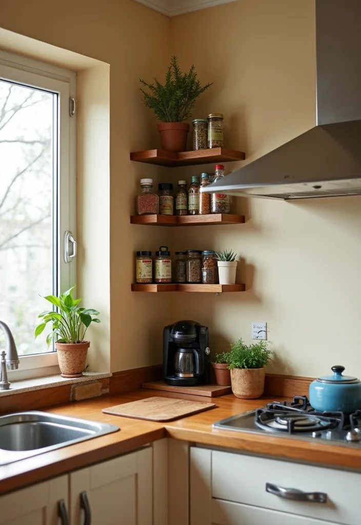 15 Kitchen Shelving Ideas for Smart Storage With Clean Style 45 15 Kitchen Shelving Ideas for Smart Storage With Clean Style - 5. Corner Shelves to Maximize Space