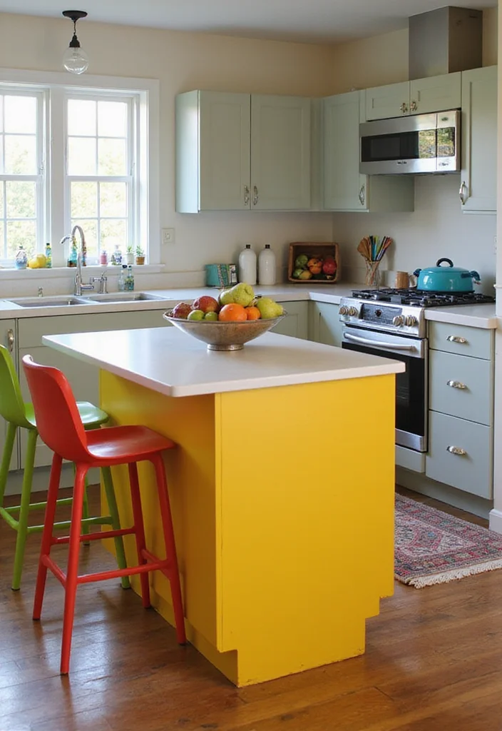 16 Kitchen Island Ideas for Storage Prep Space and Better Flow - 9. Colorful Accents