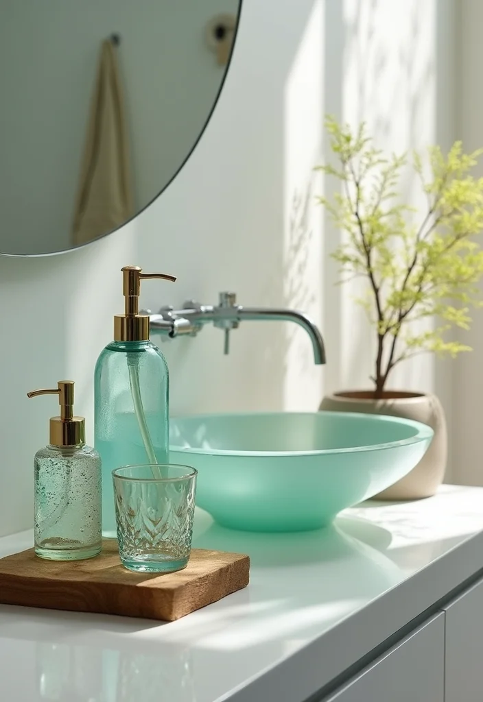 18 Bathroom Ideas for Simple Stylish Updates That Refresh Your Space 67 18 Bathroom Ideas for Simple Stylish Updates That Refresh Your Space - 7. Stylish Recycled Glass Accessories
