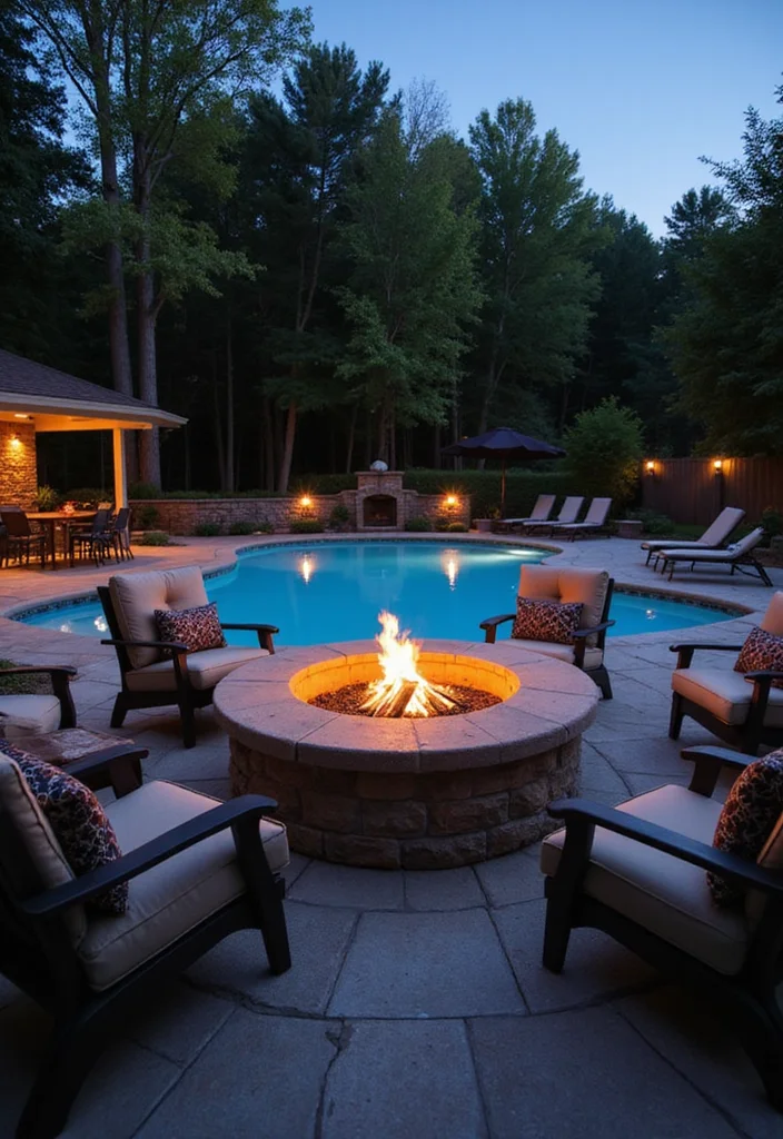 18 Swimming Pool Backyard Ideas for Relaxing Outdoor Living 10. Poolside Fire Pits