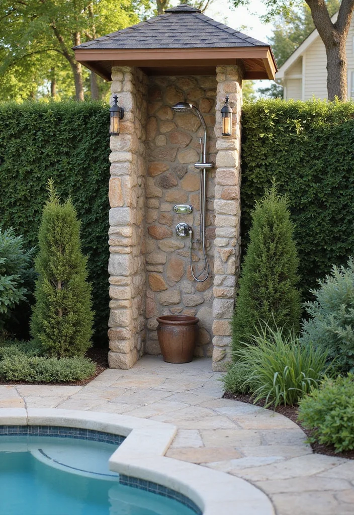 18 Swimming Pool Backyard Ideas for Relaxing Outdoor Living 12. Outdoor Showers