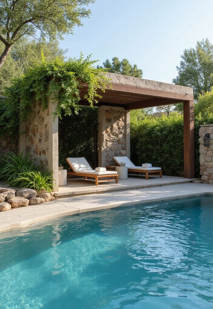 18 Swimming Pool Backyard Ideas for Relaxing Outdoor Living 13. Poolside Shade Structures