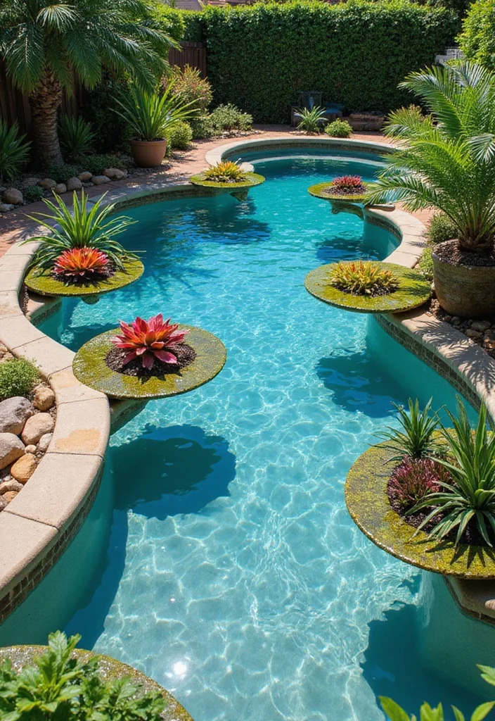 18 Swimming Pool Backyard Ideas for Relaxing Outdoor Living 14. Floating Gardens