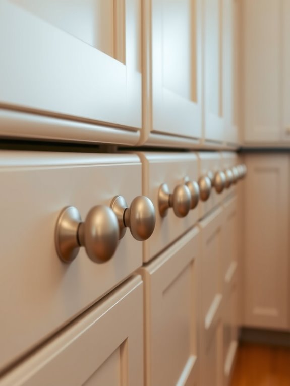 align knobs with cabinet rails evenly