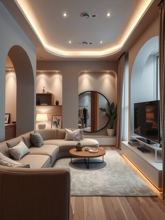 curved furniture softens sharp spaces