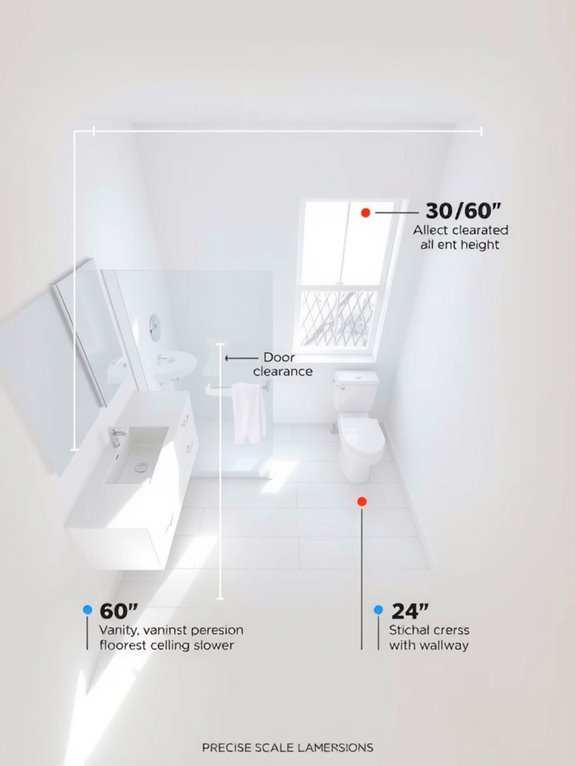 How to Understand Standard Bathroom Dimensions and Sizes 1 door swing and fixtures 7x5 bathroom feasibility